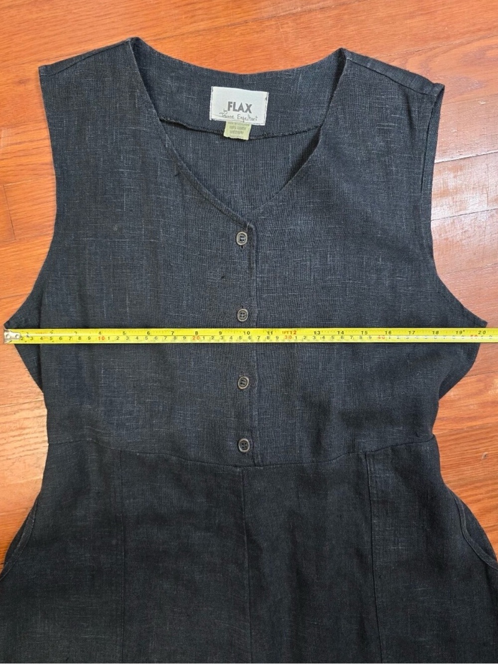 Vintage FLAX Jeanne Engelhart 100% Linen Grey Maxi Dress Button Front Pockets M - Picture 13 of 16